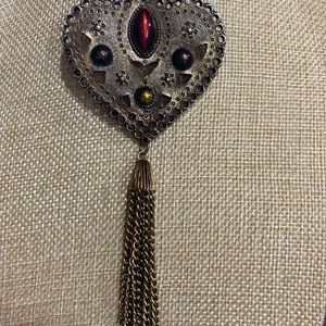 Vintage Metal Crown PIN /Vintage Gold Finish Brooch with Stones and Tassel